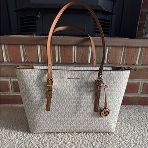 Michael Kors White and Brown Tote Bag